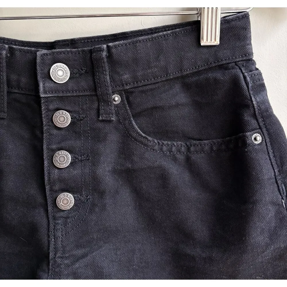 OLD NAVY Girls Sz 14 High Rise Black Denim Shorts Adjustable Waist Button Fly